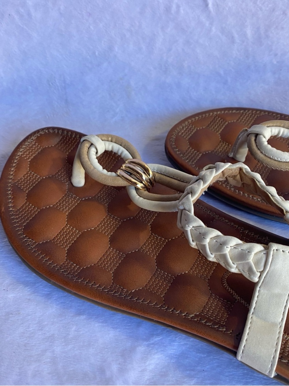 Patrizia Pepe Brown Footbed Sandals with Cream Braided Straps - Picture 3 of 6